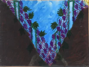 Painting by Marian Spore Bush featuring grape vines. 